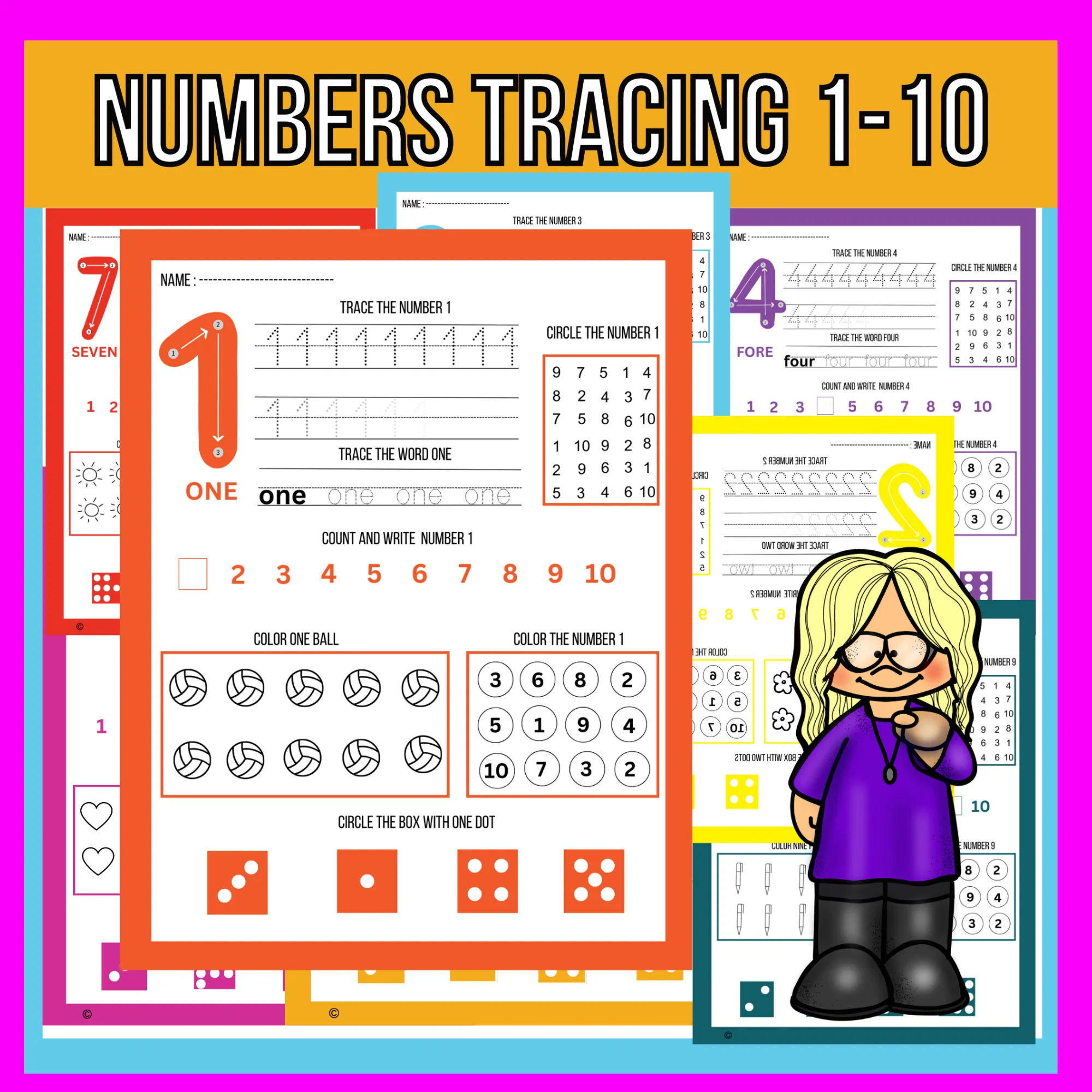 Writing Numbers 1-10 and Tracing Numbers 1-10 worksheets