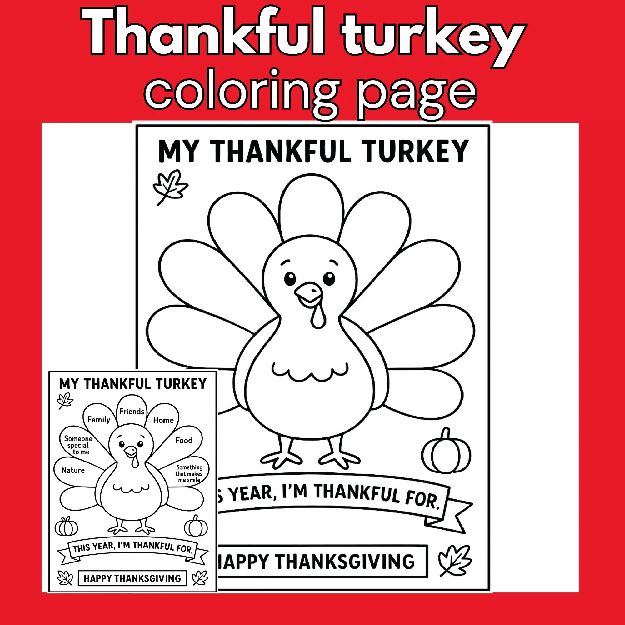 Thankful Turkey Placemat Printable – Thanksgiving Craft for Kids