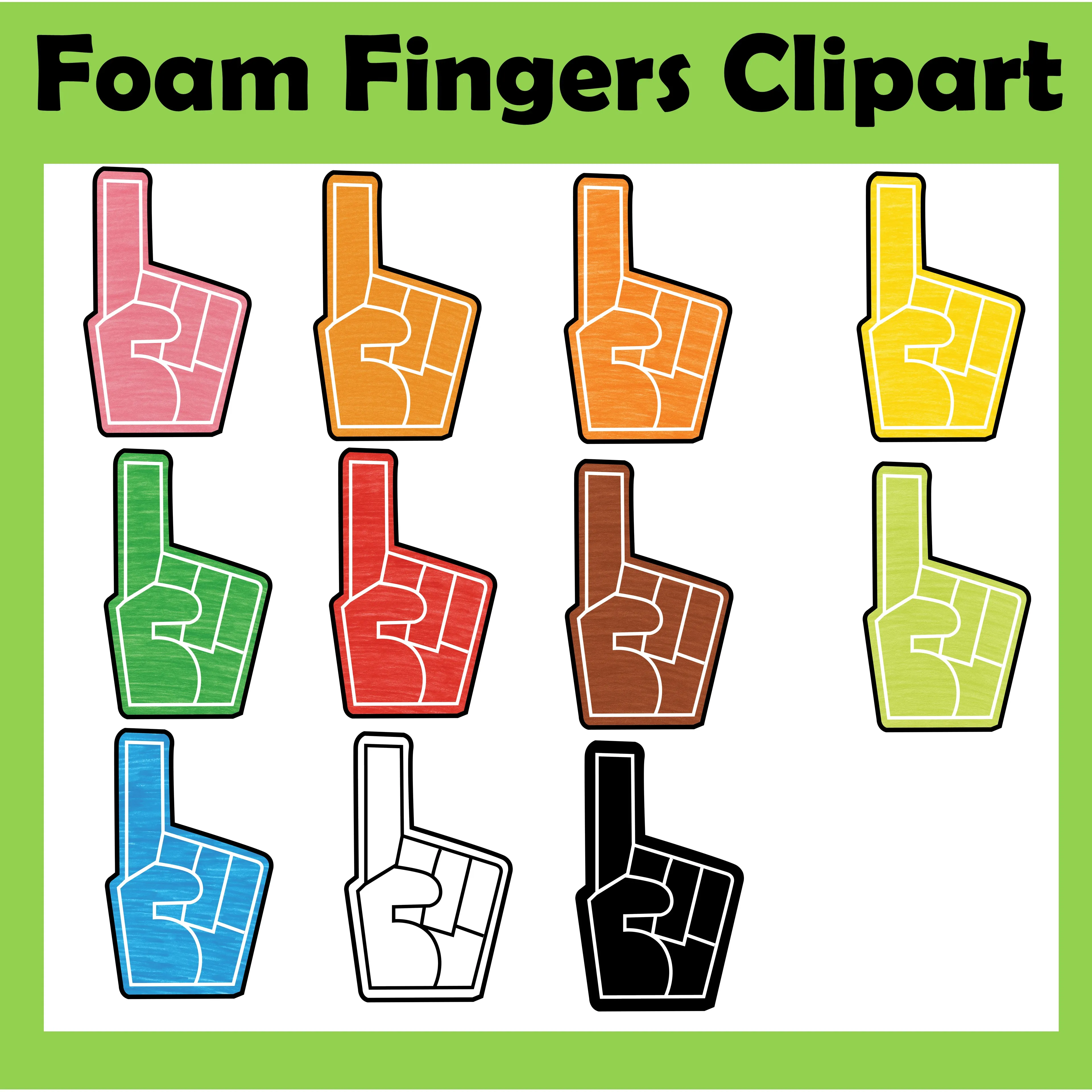 Foam Fingers Clipart | Color & Black and White Classroom Graphics