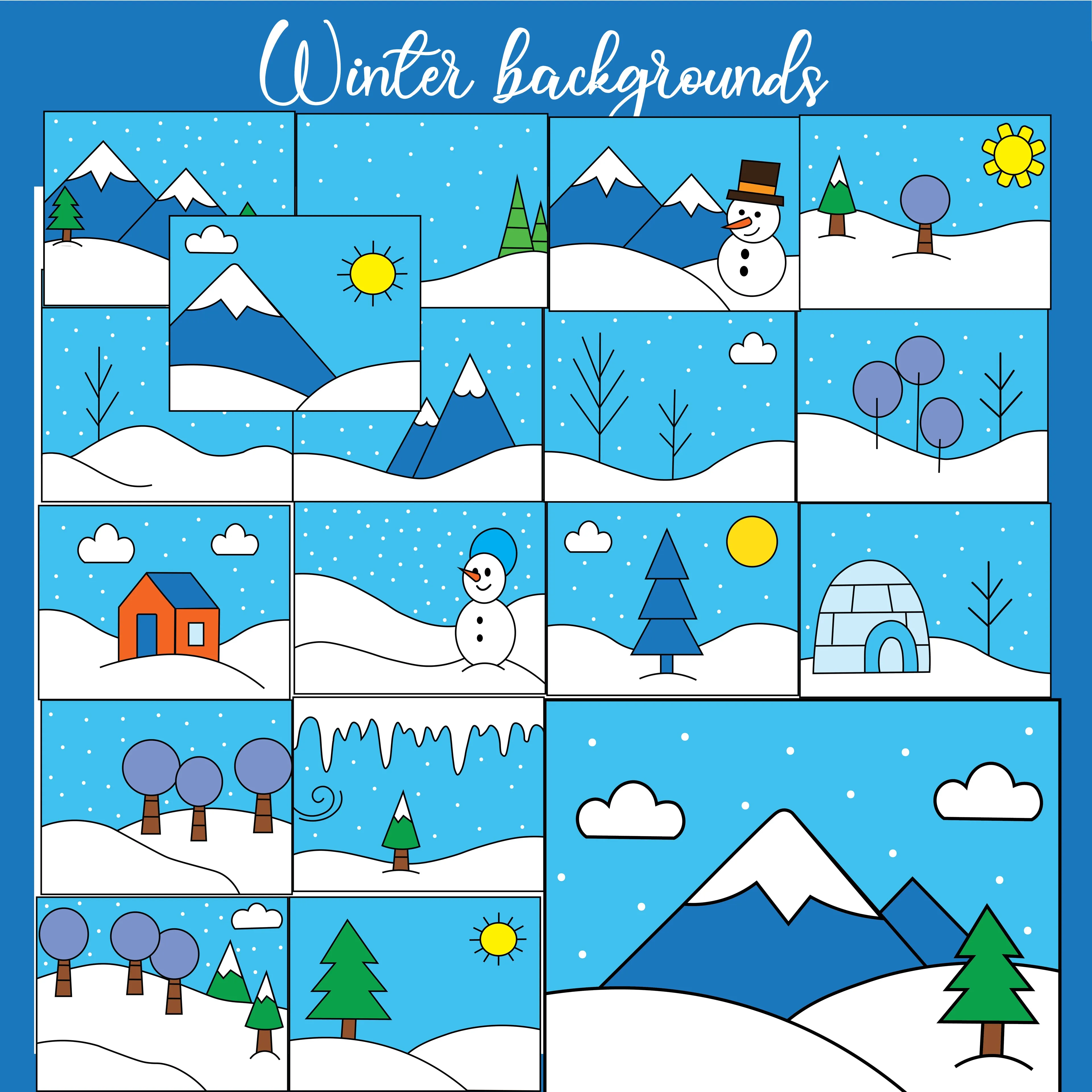 Winter Backgrounds Clipart | Simple Snow Scenes for Worksheets & Classroom Use