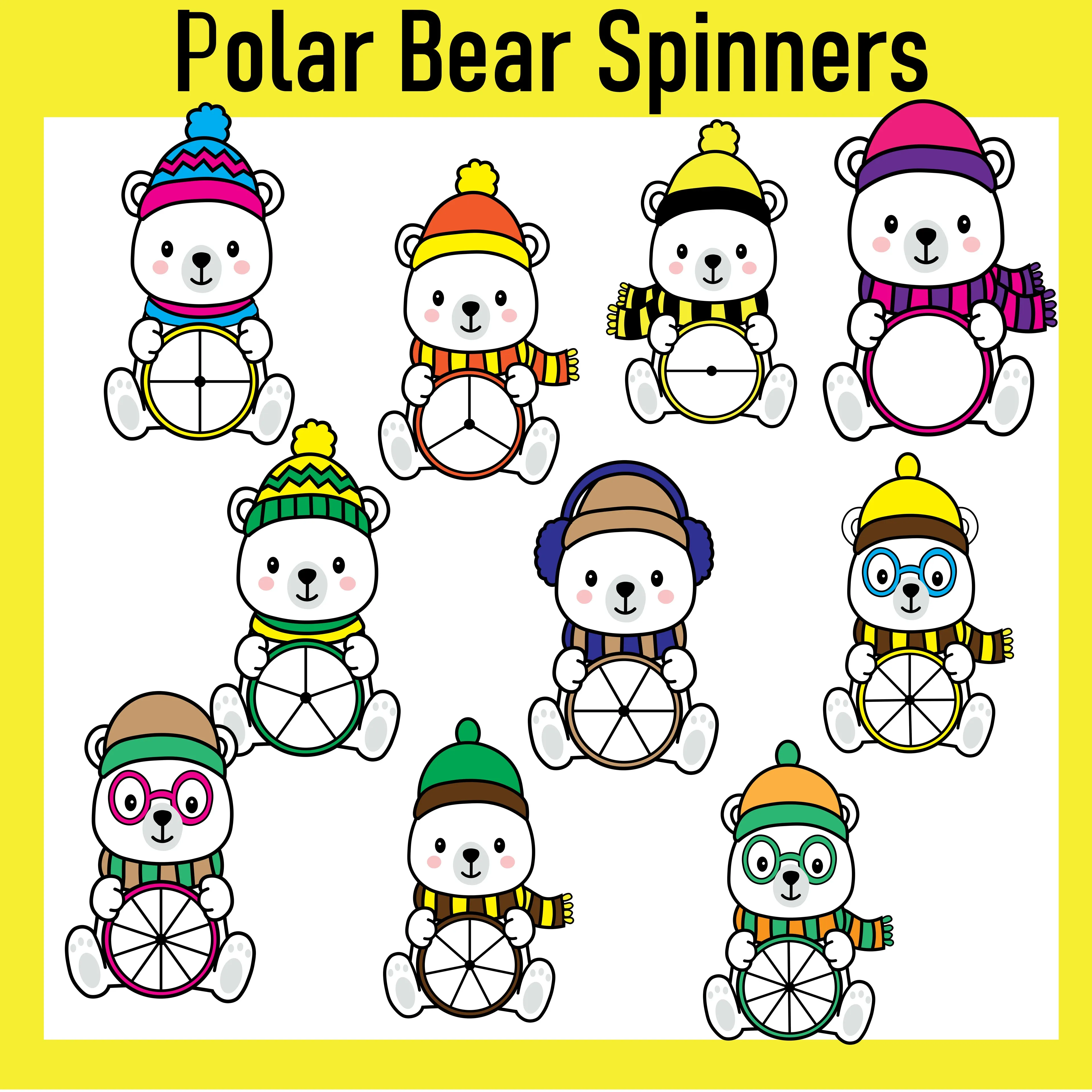 Polar Bear Spinner Clipart – Winter Math Spinners for Counting & Fractions