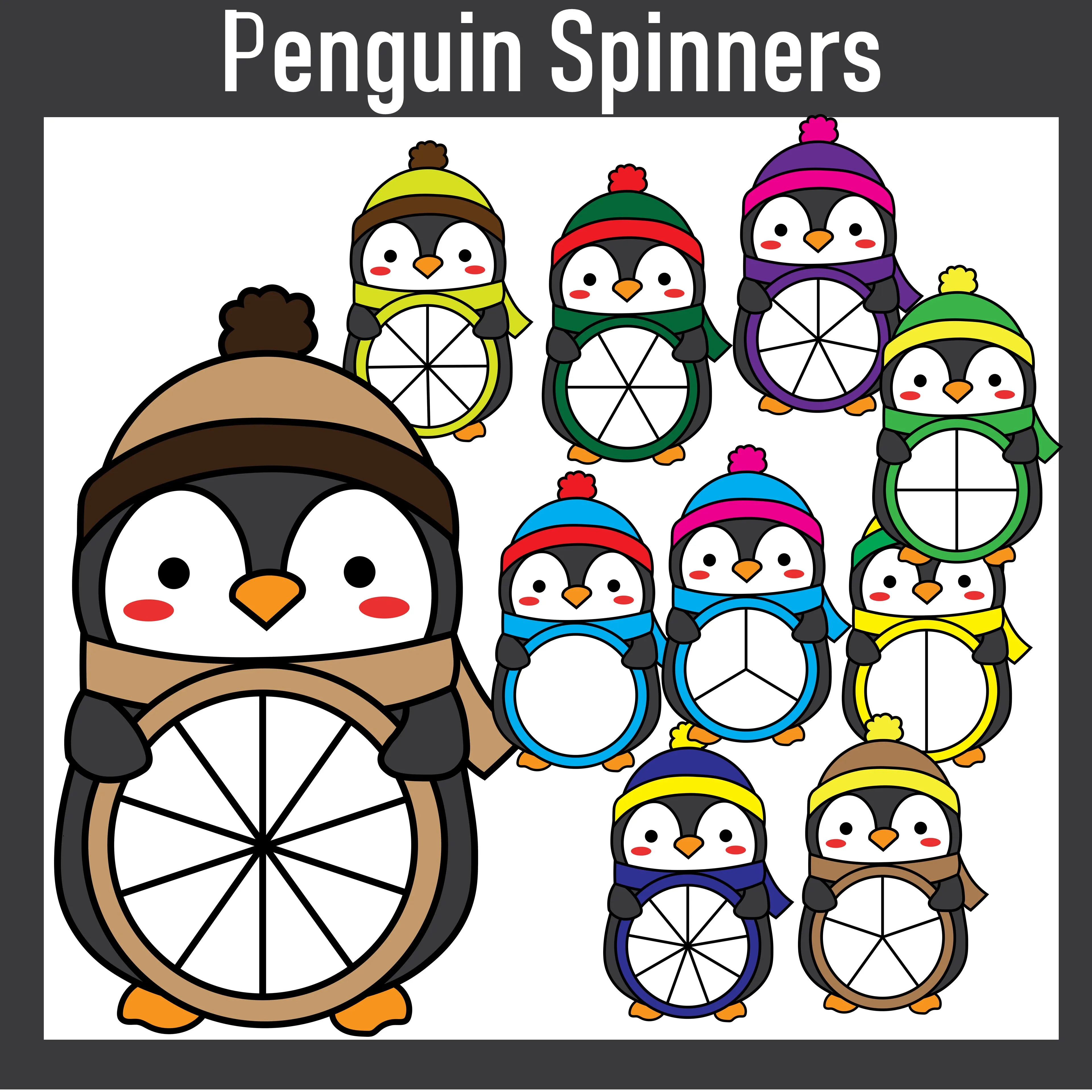 Penguin Spinner Clipart – Winter Math Spinner Wheels for Classrooms