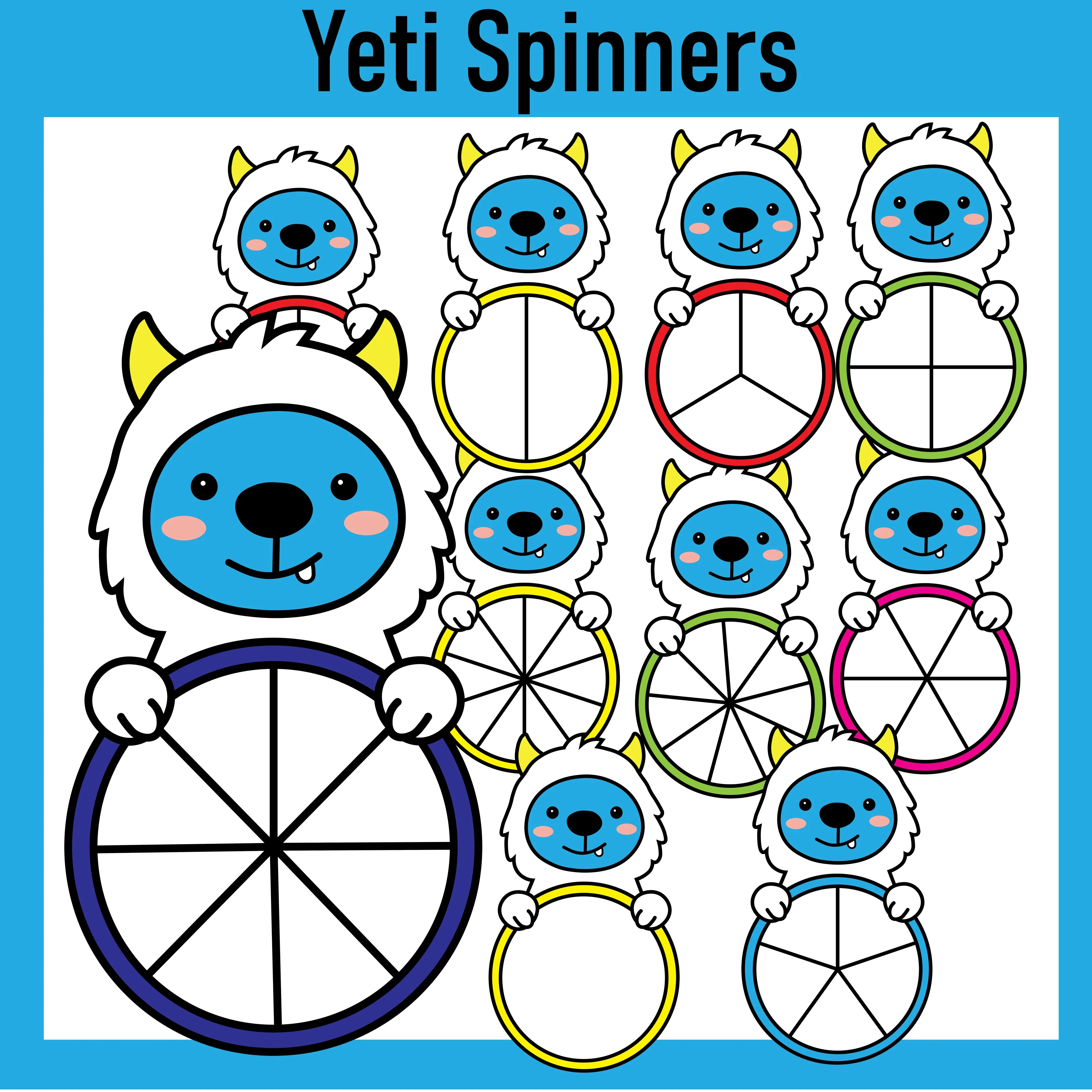 Yeti Spinner Clipart – Winter Math Spinners for Counting & Fractions