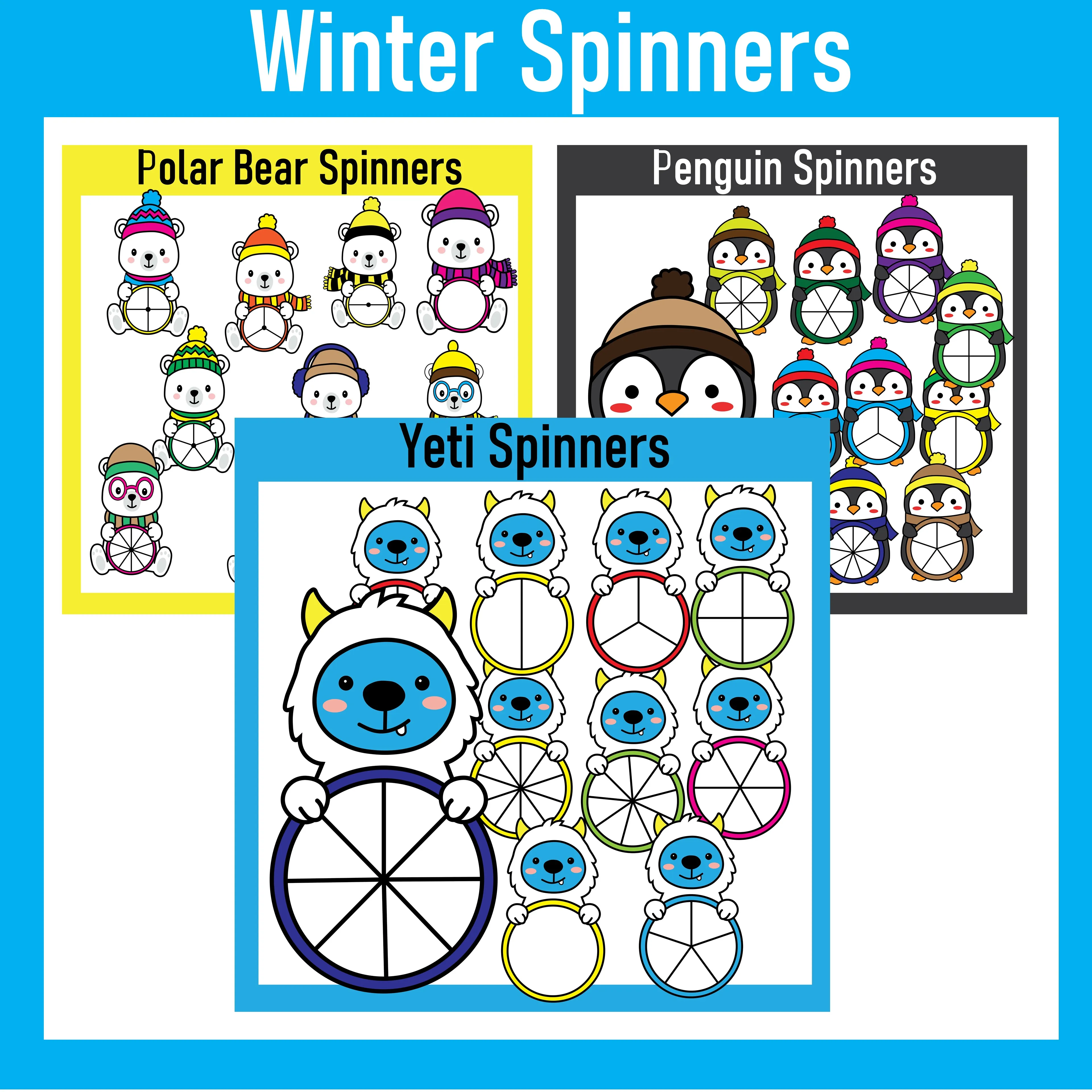 Winter Animal Spinner Clipart Bundle