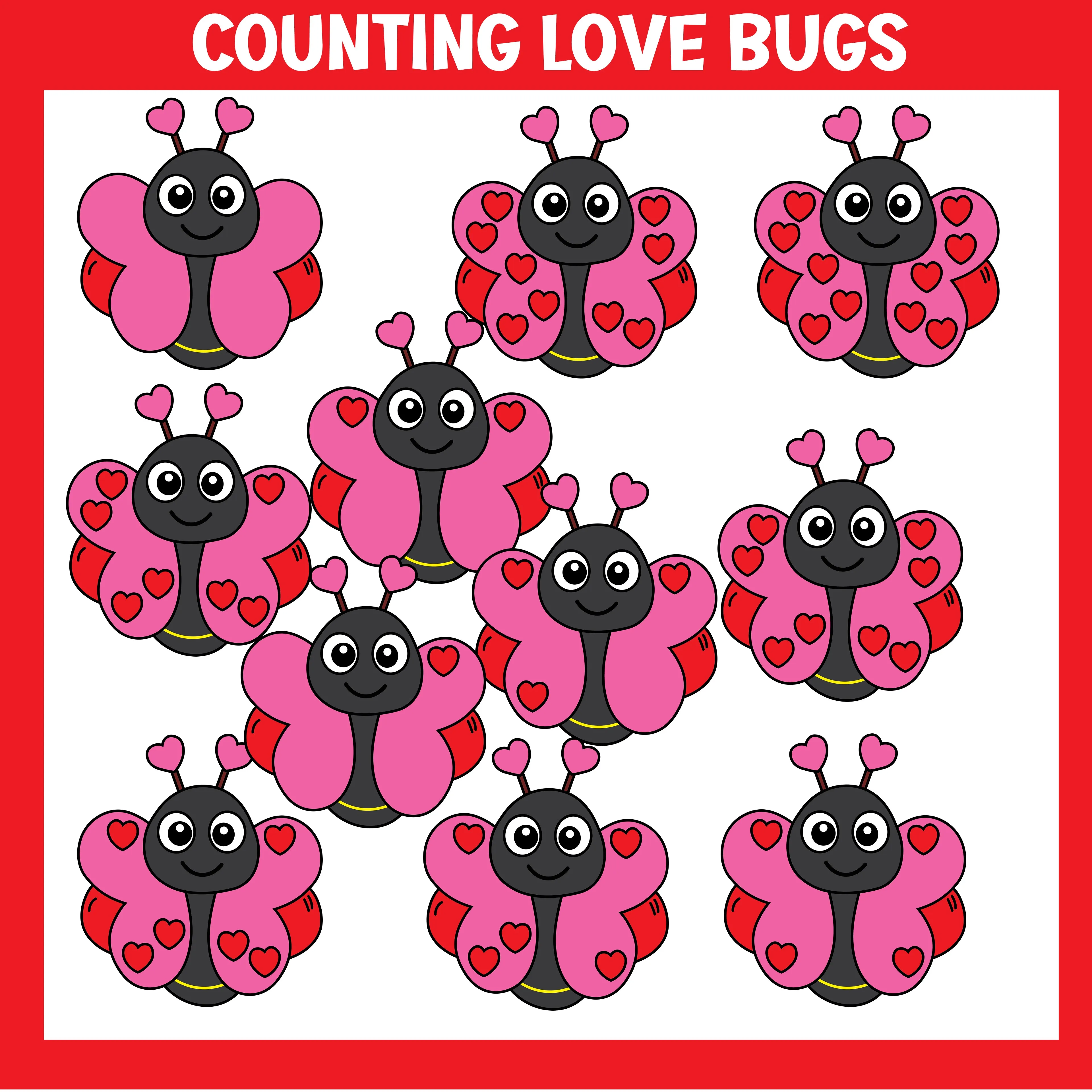 Counting Valentine Love Bugs Clipart