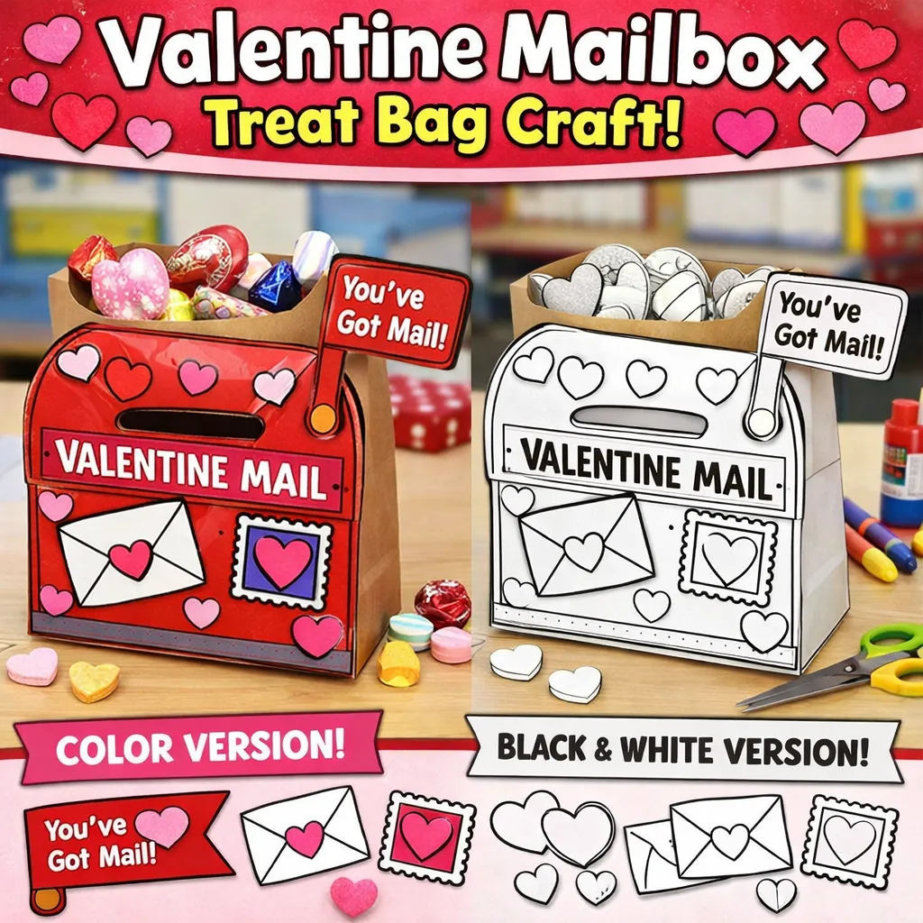 Free Valentine Mailbox Treat Bag Craft | Valentiness Day Classroom Craft
