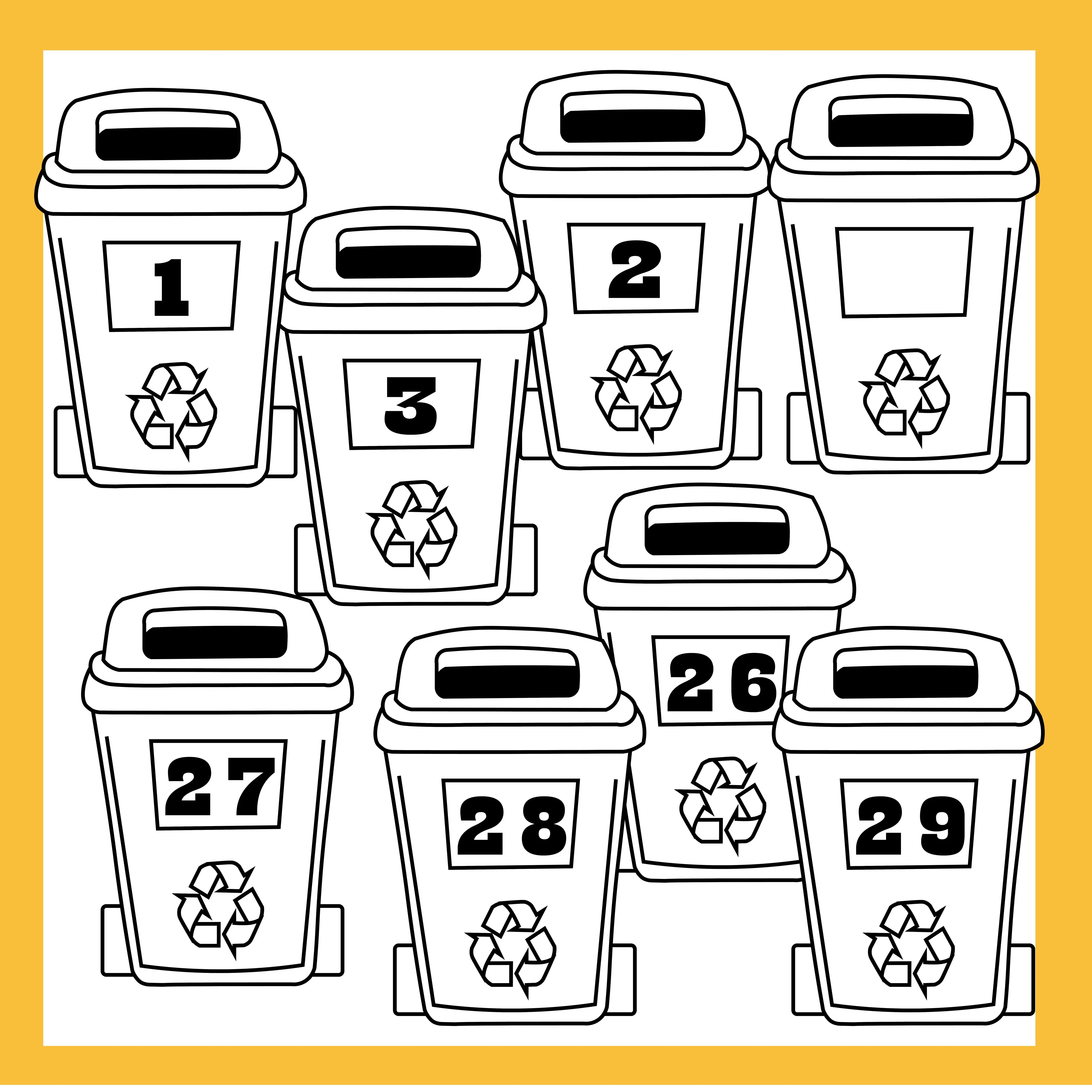 Earth Day Recycling Bin Numbers 0-30 Clipart for Math Centers